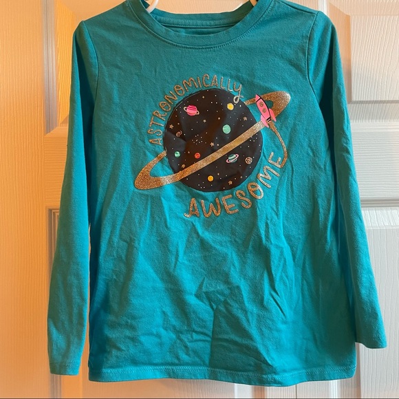 Cat & Jack girls teal long sleeve planet shirt XS - Picture 2 of 5